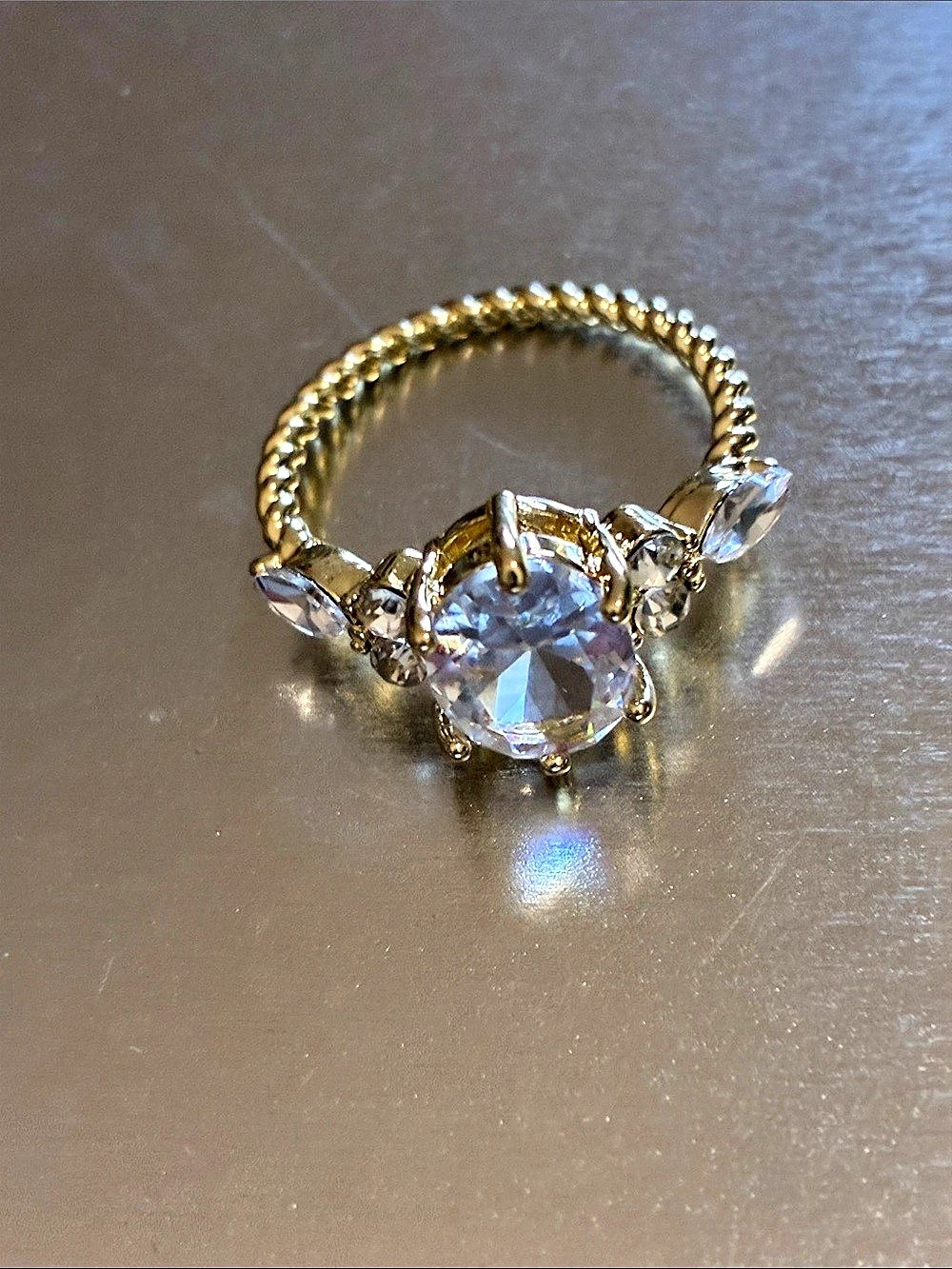 Gold-Tone Clear Stone Ring Like New